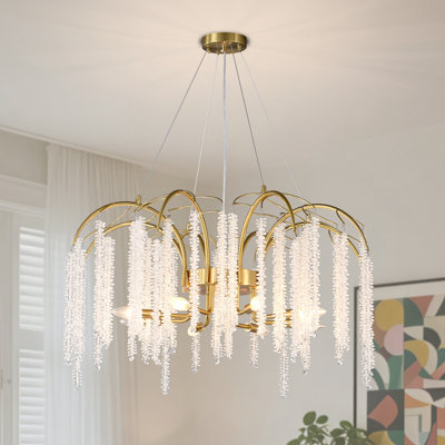 8-lights Modern Tree Branch Crystal Chandelier D31.5“ Gold Round Chandelier For Dining Room, Bedroom, Living Room, Entryway, Foyer