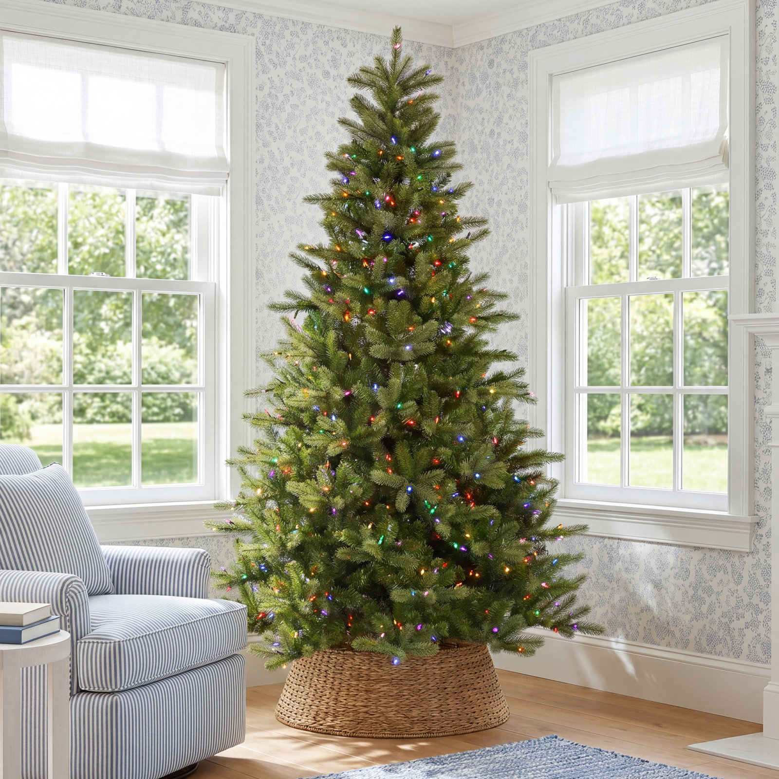 King Green Spruce Artificial Christmas Tree with Stand, 6.5' H, Multi-colored Dura-Lit® LED