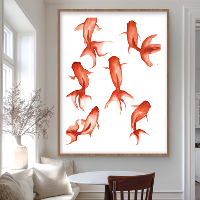 Small Red Fishes - Coastal Red Framed Matted Print Decor