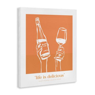 Toile orange, la vie est délicieuse, design avec lettres et doublure