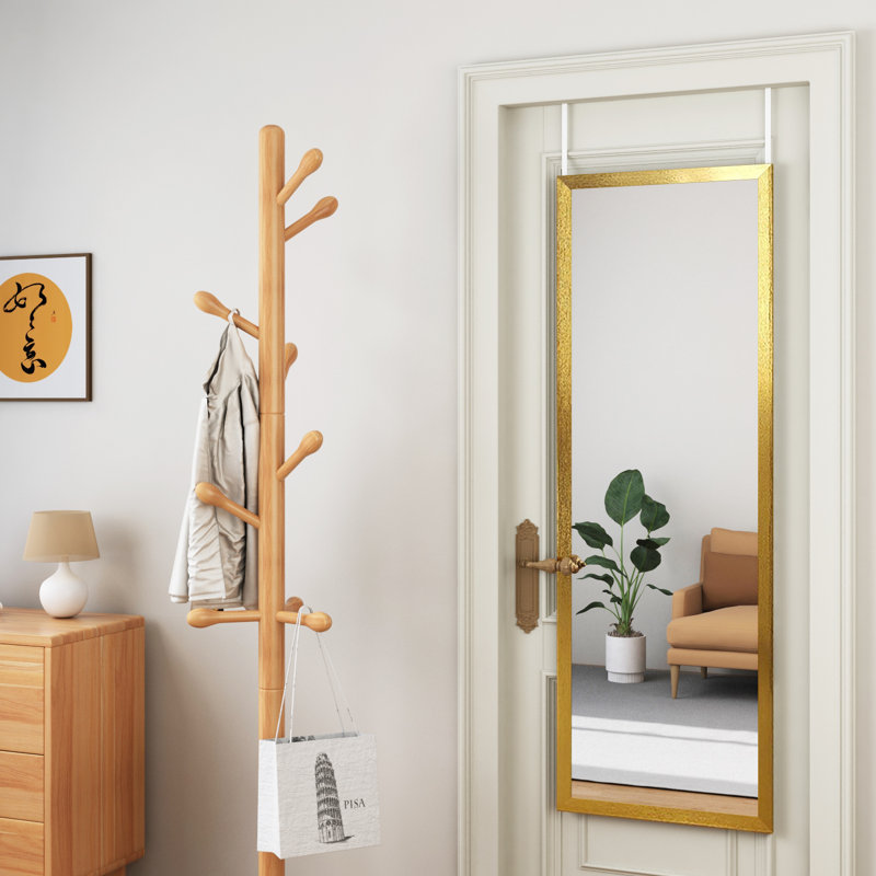 44" x 16" Framed Full Length Mirror, Wall-Mounted or Over the Door Mirror With 2 Adjustable Height , Golden