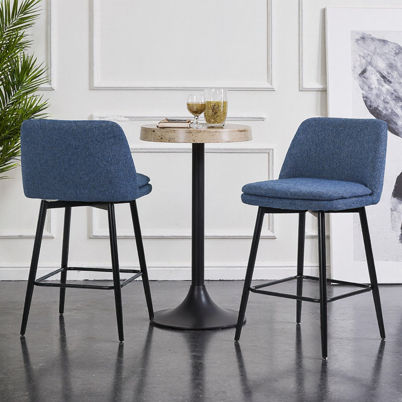 Ensemble de 2 tabourets de bar pivotants à hauteur de comptoir noir avec dossier, Bleu