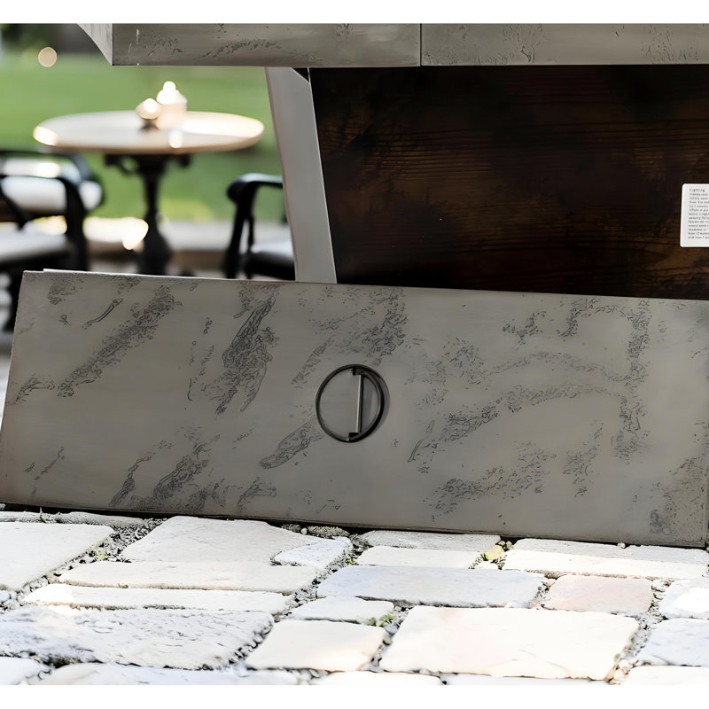 Table de foyer d'extérieur rectangulaire de 42 pouces 50000BTU pour la cour et le patio, texture imitant le ciment, fonction 2 en 1, allumage électronique, plateau de table en alliage d'aluminium et zinc, base en fer avec bois rétro