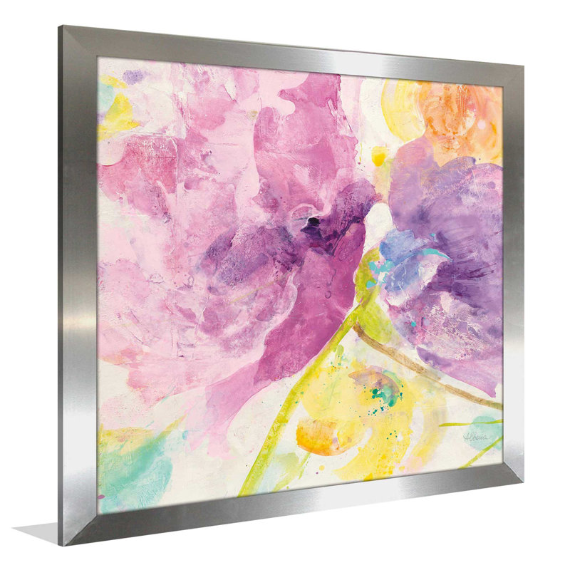 «Spring Abstracts Florals I Crop», reproduction sur toile, H 21,5 po x l 21,5 po x P 0,75 po, Encadrement argenté