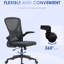 Siège de bureau ergonomique avec support lombaire, hauteur réglable, hauteur de la chaise de travail à dossier en filet noir et accoudoirs rabattables