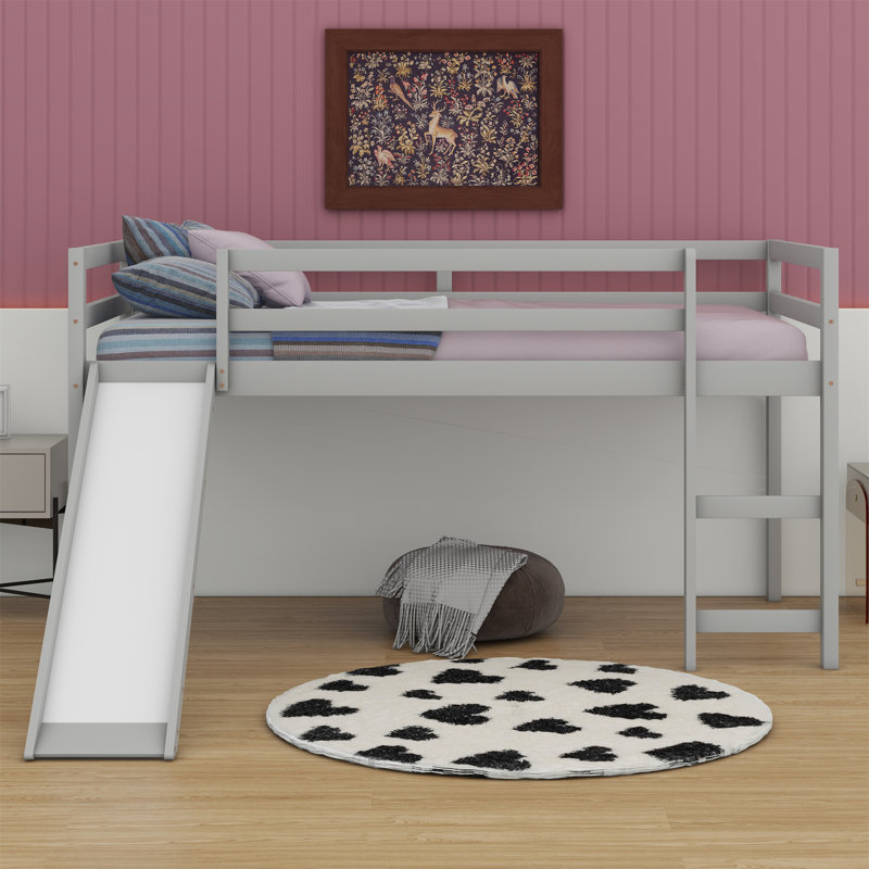 Loft Bed With Slide, Gray