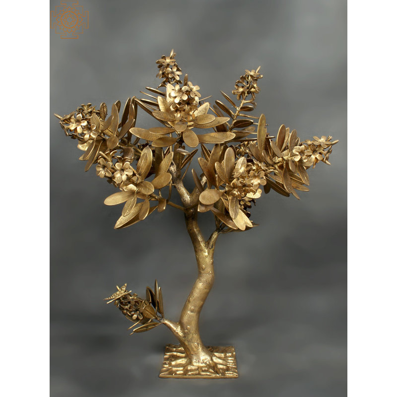 Laiton authentique arbre à fleurs avec papillons