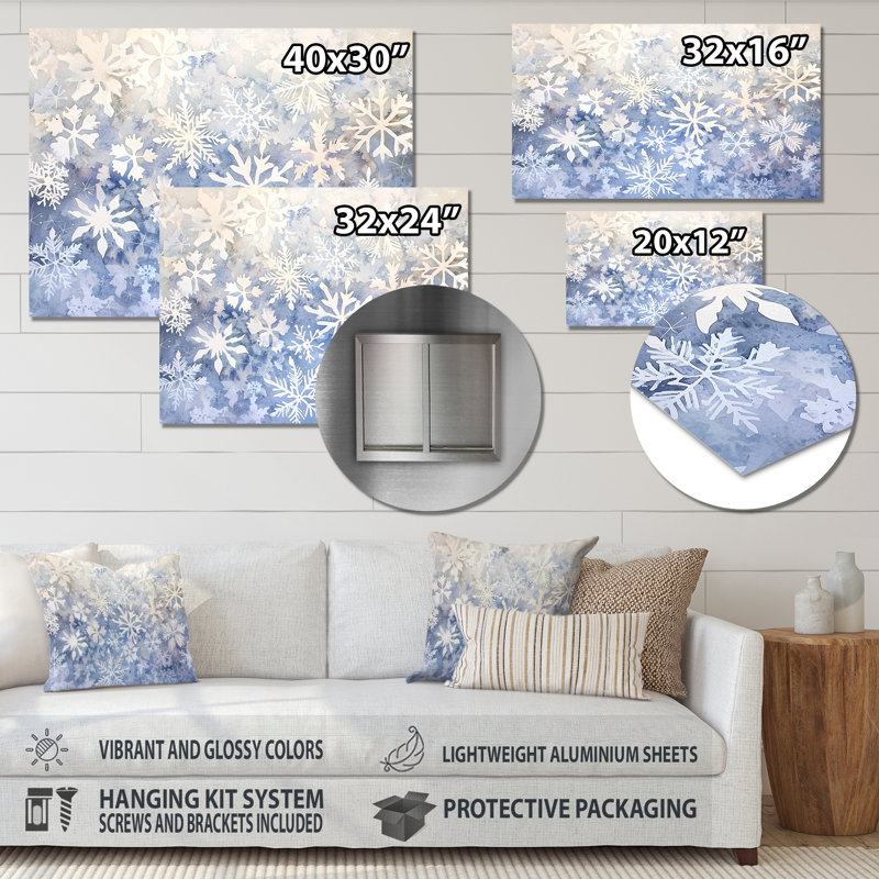 Snowflakes Dancing In Winter I - paysages, décoration murale en métal, paysage d'hiver, H 30 po x l 40 po