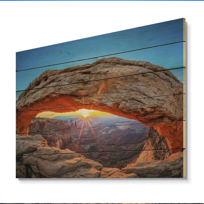 Sunrise Mesa Arch Canyon dans l'Utah sur bois, H 10 po x l 20 po x P 0,78 po