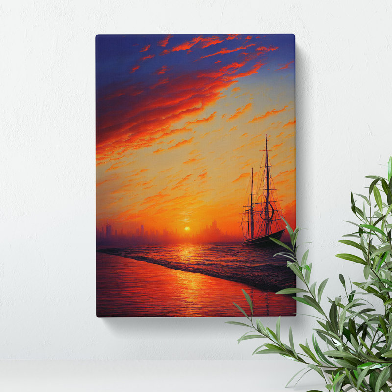 Sunset over the Ships - Wall Art, Wrapped Canvas, 76cm H x 50cm W x 3cm D, No Matte