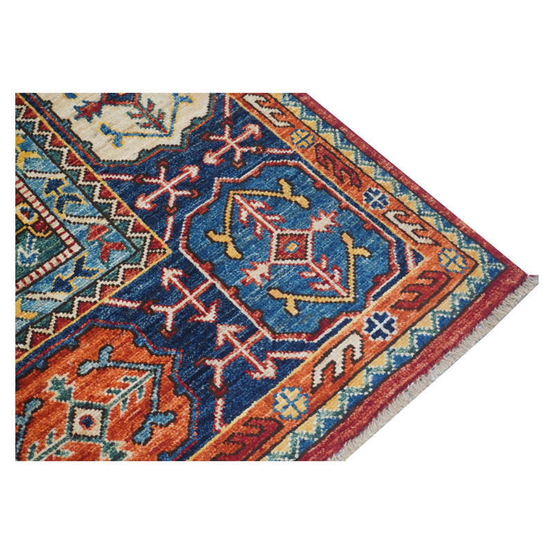 Tapis unique rouge, bleu et blanc de 7 pi 11 po x 9 pi 9 po
