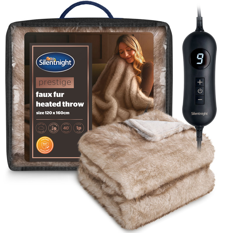 Silentnight Prestige Faux Fur Heated Throw Natural