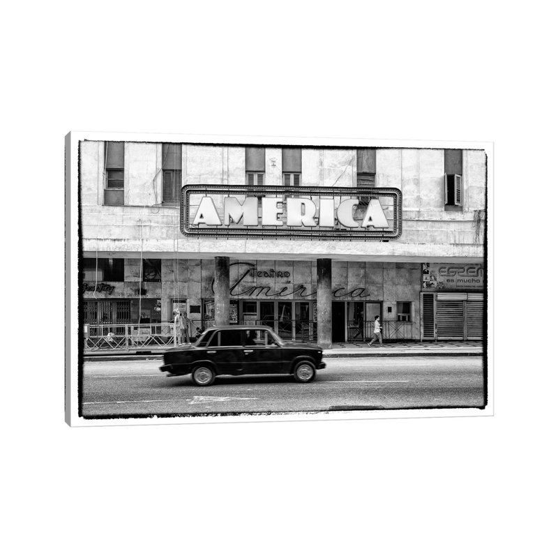 Teatro America in Havana in B&W 1 Piece Wrapped Canvas Wall Art, 101.6 cm H x 66.04 cm W x 1.91 cm D