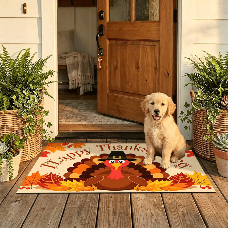 Tapis de porte antidérapant intérieur/extérieur, 40 x 60 cm, motif feuilles de bienvenue en bois, 16 po x 24 po