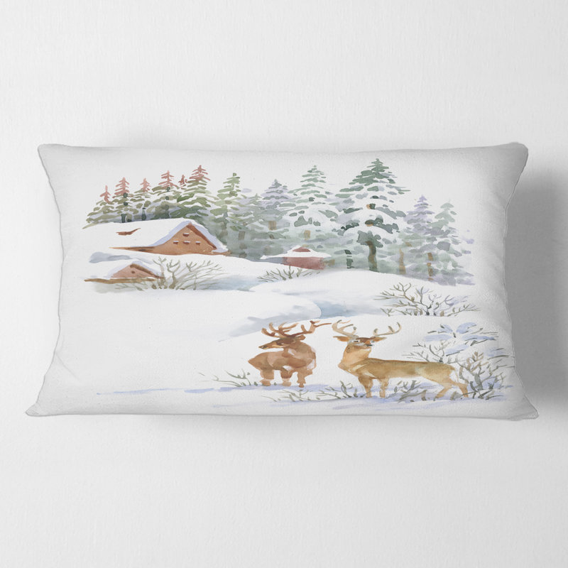Cottage with Two Deers Rectangular Pillow Cover & Insert