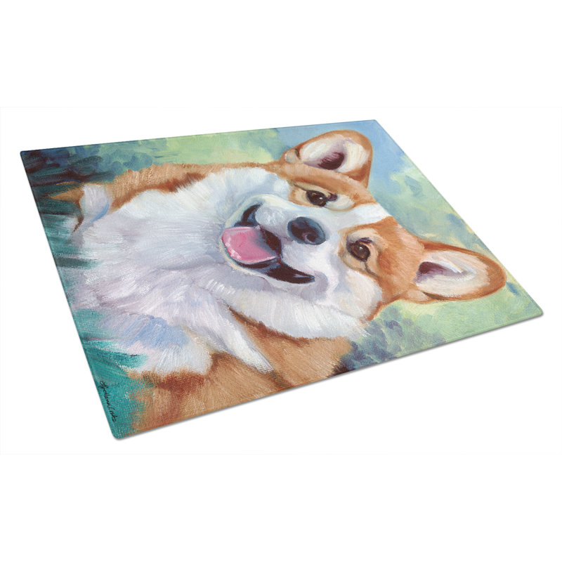Planche à découper en verre trempé en verre trempé de style caroline pembroke corgi happy