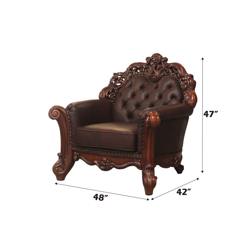 Haslet 48" Wide Tufted Armchair, Cherry Faux Leather