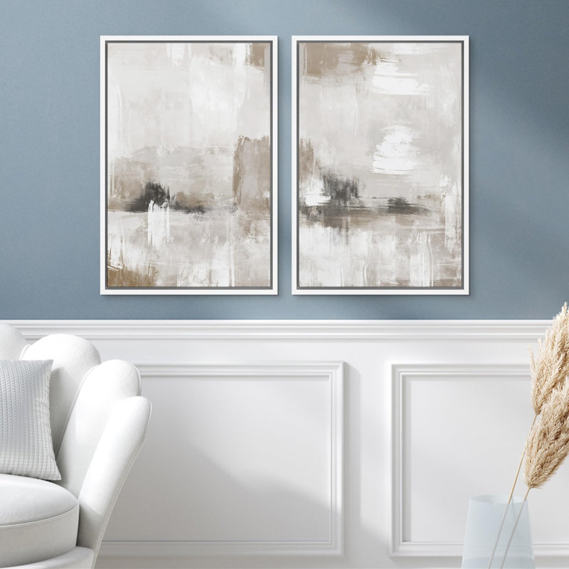 "Pastel Grunge Paint Stroke", art moderne abstrait, art mural Calm Relax, 2 pièces, H 36 po x l 24 po, Blanc