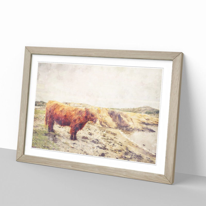Highland Bull Cow Vol.3 - Framed Print, 48cm H x 65cm W x 2cm D, Oak Framed
