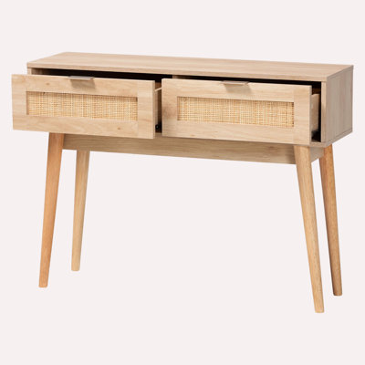 Perpetuate 2-Drawer Console Table, Brown and Rattan, 29.39'' H X 39.17'' W X 11.58'' D