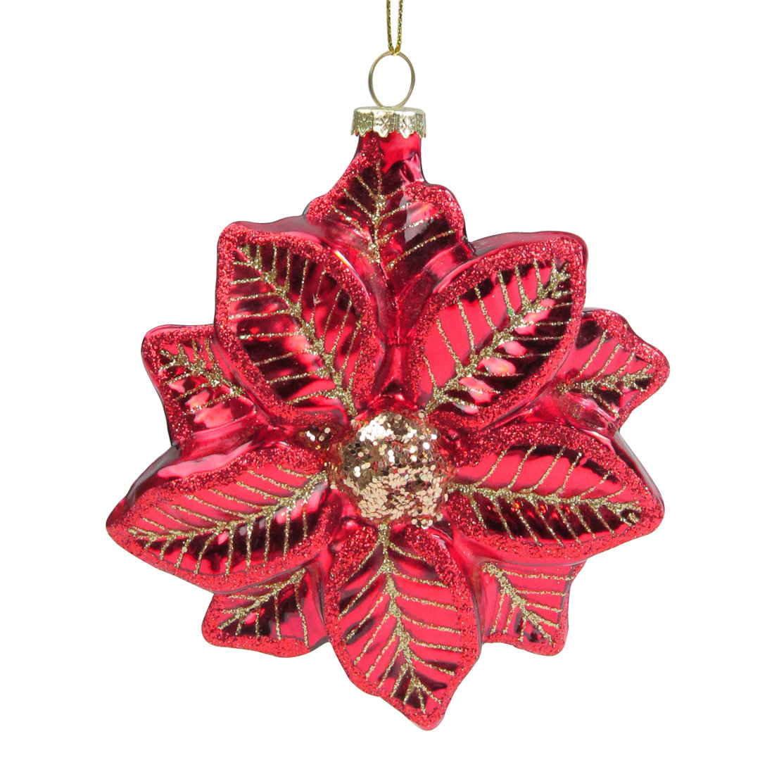 5" Red And Gold Glittery Poinsettia Glass Christmas Ornament Northlight Seasonal