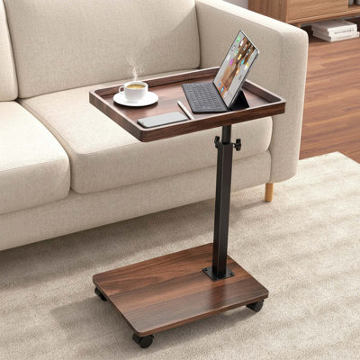 Table de bout en C, style plateau, hauteur réglable, pivotant à 360 °, brun noyer