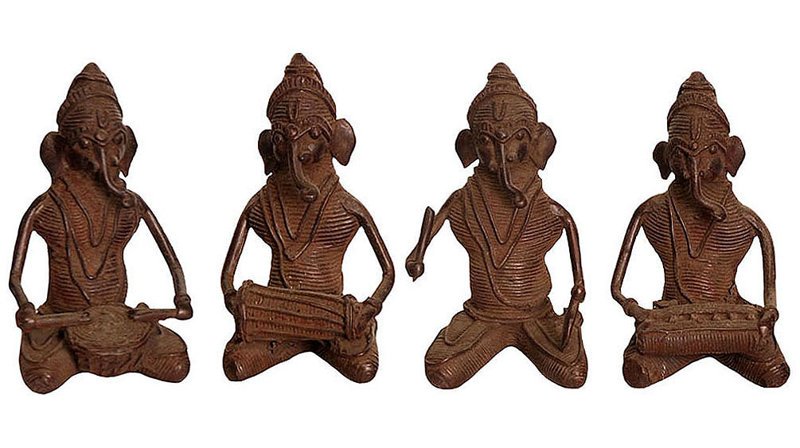 Ensemble de 3 statues tribales Ganeshas