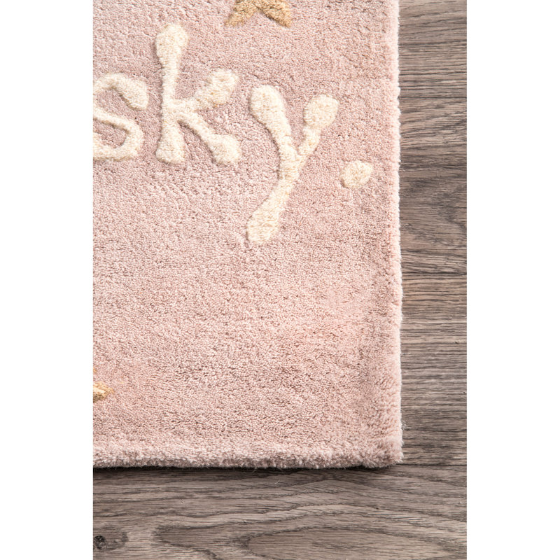 Tapis rose en laine touffeté à la main Abhinav, Rectangle 6 pi x 9 pi