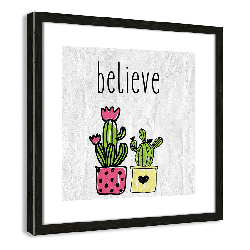 Cactus B, art encadré, 16" H x 16" W x 1.18" D, Encadré de boîte noir