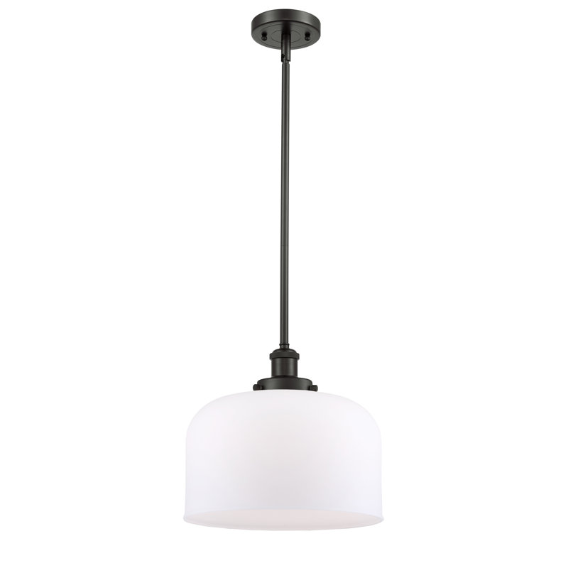 Mini luminaire suspendu avec tige 12 po Ballston Urban Bell, Blanc mat, Bronze frotté à l'huile, Ampoule non incluse
