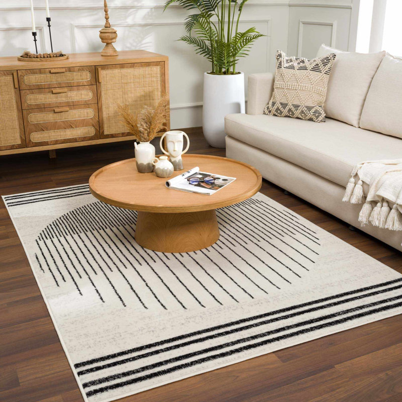 Abstract Machine Woven Polyproylene Area Rug in Beige, Rectangle 5' x 7'