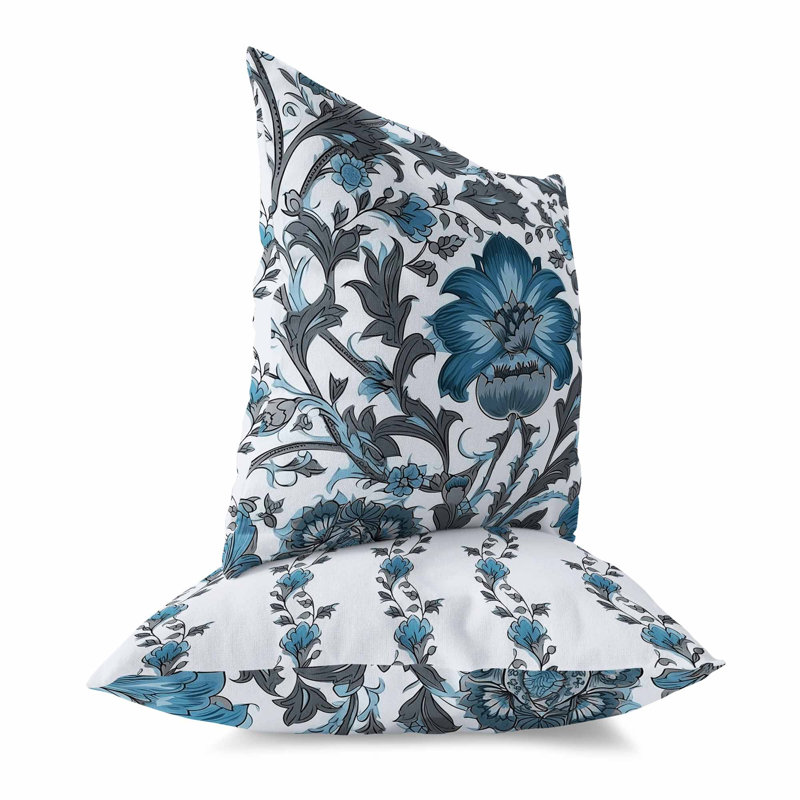 Coussin Mughal Era Garden Treasures Broadcloth, Bleu / gris, H 20 po x l 20 po