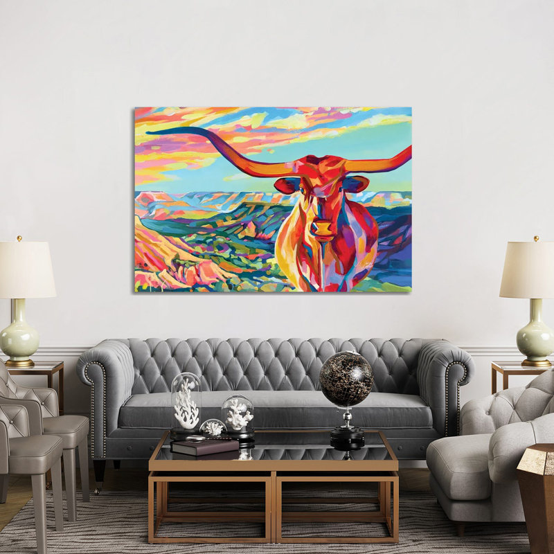 Palo Duro Texas Longhorn - reproduction d'art murale encadrée, H 40 po x l 60 po, Toile tendue, Ne s’applique pas