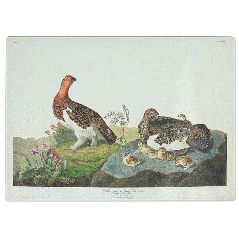 Tempered Glass Willow Grouse by John James Audubon Chopping Board, 28.5 cm W x 20 cm L