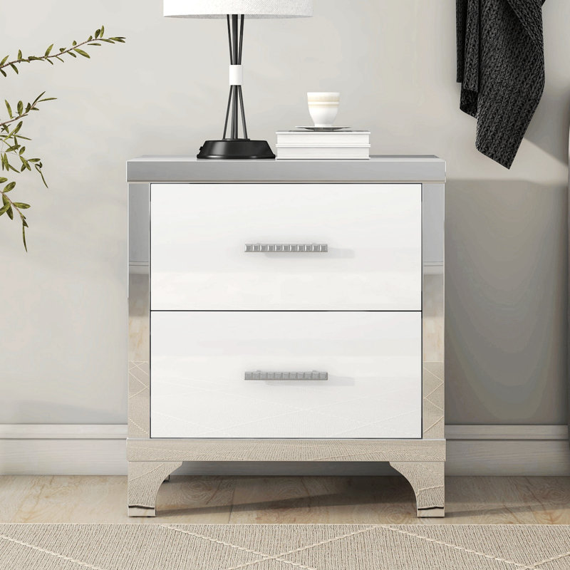 Table de chevet en bois manufacturé Elih, Blanc / taupe