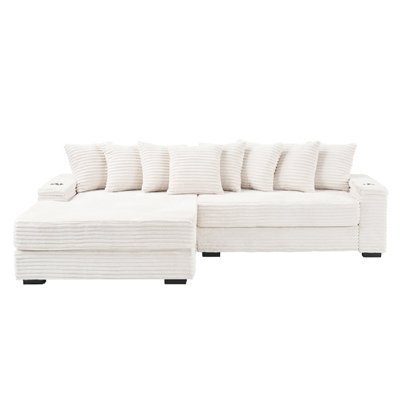 111.4-Inch Sofa With Cup Holders And Lockers On The Armrests And A Reversible Chaise Lounge (Which Can Be Swapped Left And Right) Is Suitable For Living Rooms And Bedrooms