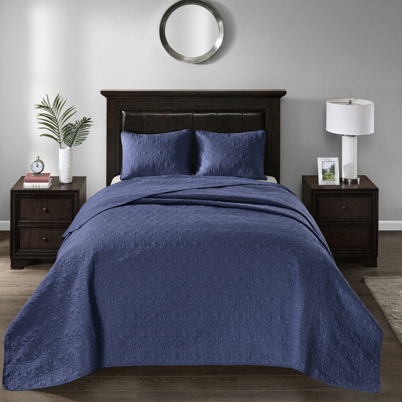 Couvre-lit double réversible bleu marine - rembourrage en tissu de coton pour une nuit de sommeil facile à nettoyer