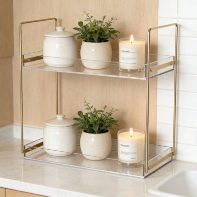 2-Tier Bathroom Countertop Organizer Shelf With Acrylic Trays, Open Design For Skincare And Cosmetic Storage, Space-Saving Vanity Organizer For Bathroom And Kitchen