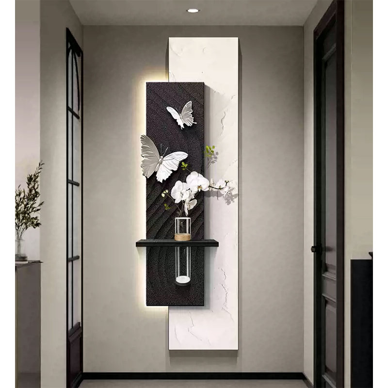 Décoration murale grès végétal vert de style Wabi-sabi, H 70,87 po x l 23,62 po x P 4,13 po, Noir / blanc