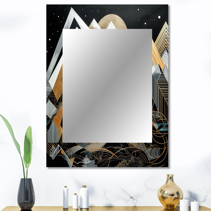 Black And Gold Geometric Harmony - City Unique Wall Mirror, Modern Mirror, Printed Metal Art, 40" x 30"