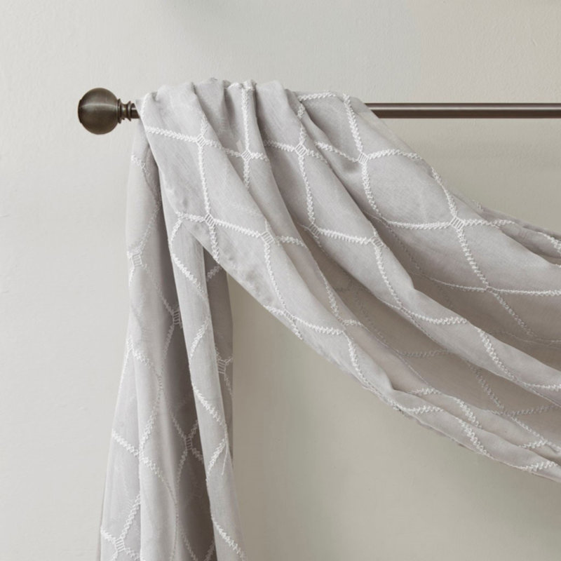 Écharpe de fenêtre transparente brodée diamant, Gris / blanc, L 50 po x L 216 po