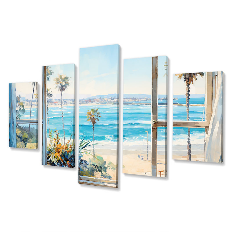 «Coastal Window View By The Beach IV - Landscape Multipanel Wall Art Decor», ensemble