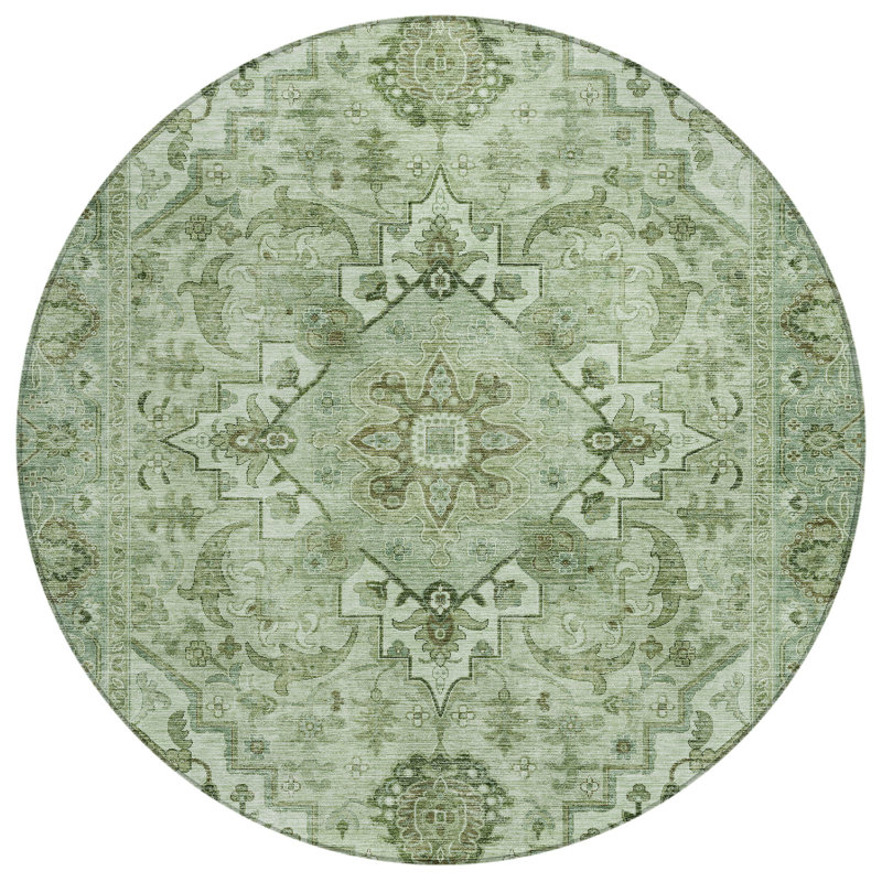 Machine Washable Indoor/Outdoor Oden ACN2164 Global Rug, Round 8'