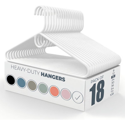 White Heavy-Duty Plastic Coat Hangers For Adults, 18-Pack, 8 Lbs Capacity, Sturdy And Durable, Ideal For Storing Trousers And Jackets.