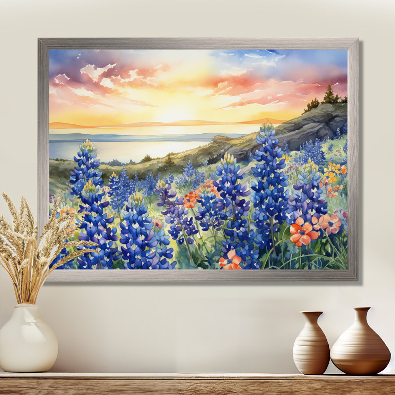 Blue Bonnets Sunset I, reproduction d'art sur toile, Argent, H 16 po x l 32 po x P 1 po