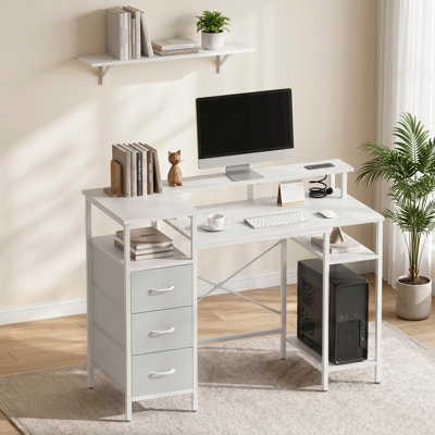 47" Modern Computer Desk With Charging Station & Storage Drawers