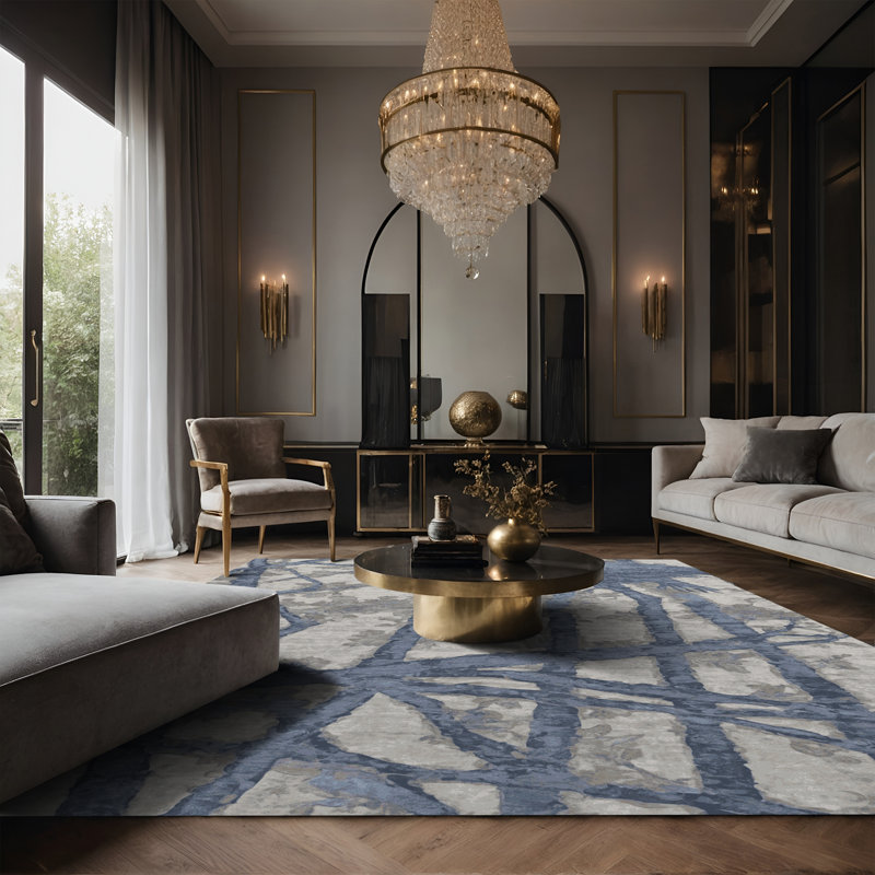 Tapis gris soyeux et moelleux, Rectangle 8 pi x 10 pi