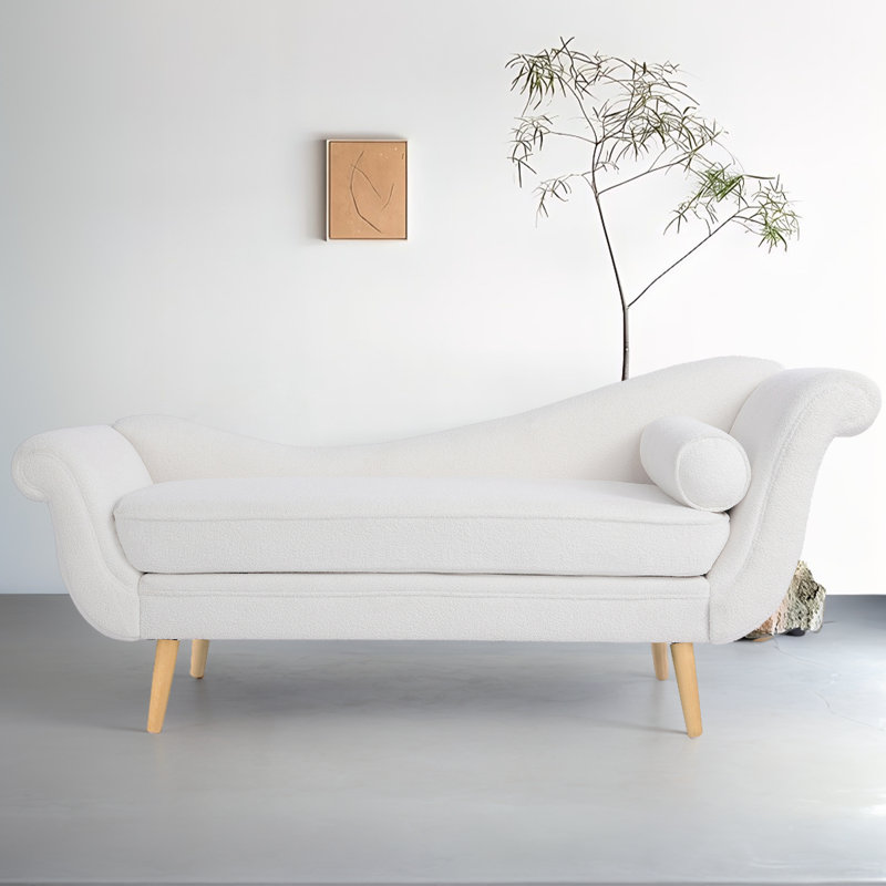 Eleta Upholstered Chaise Lounge, White Wool
