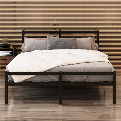 Structure de lit plateforme grand en métal avec tête de lit, support structurel solide, nuit tranquille, pas de sommier tapissier élégant, silencieux