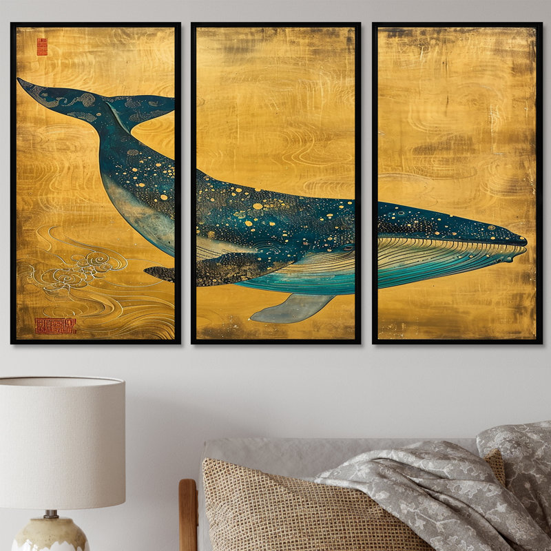 Amyerra - Ensemble d'art mural baleine, Cadre flottant noir, H 40 po x l 60 po x P 1 po